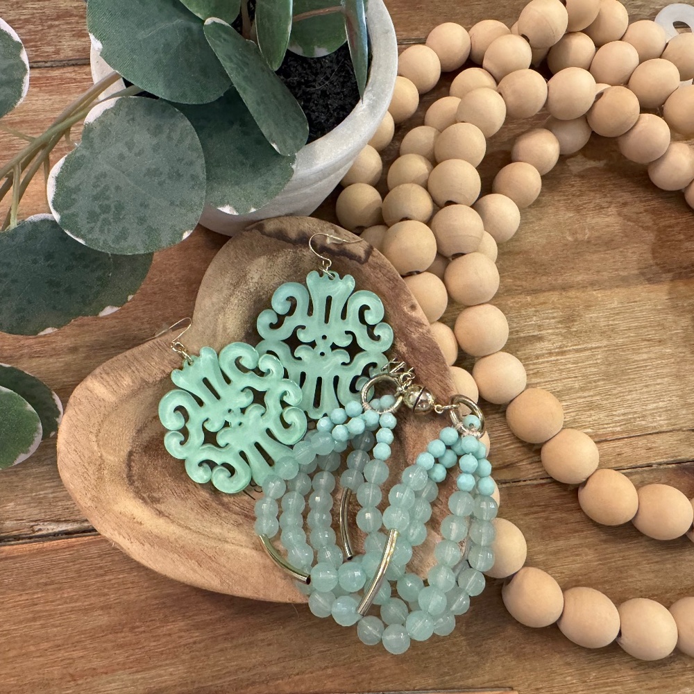 ZENZII Acrylic Resin Earrings + Bracelet in Teal